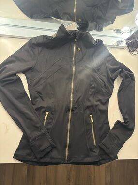 lululemon athletica Black Bomber-Style Zip Jacket with Gold Hardware